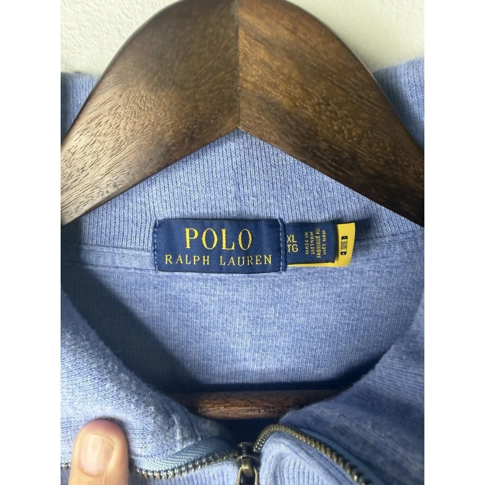 POLO RALPH LAUREN Half Zip Pullover Sweater | Mens (XL) Blue Cotton Long Sleeve